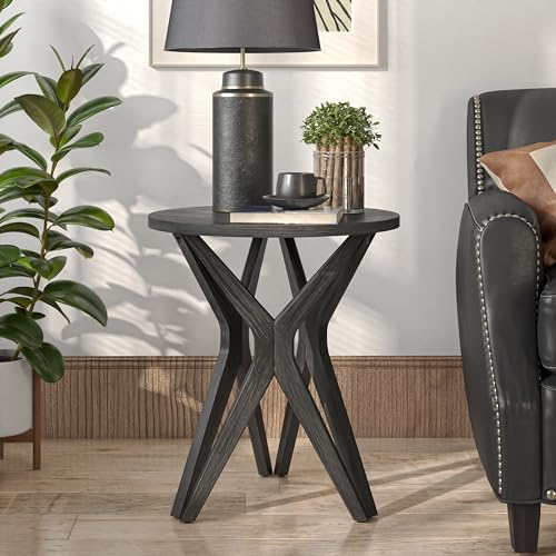 Pedestal Farmhouse End Table Set of 2, Distressed Ash Grey Top with Tripod Base for Modern Farmhouse, Boho Decor, Round