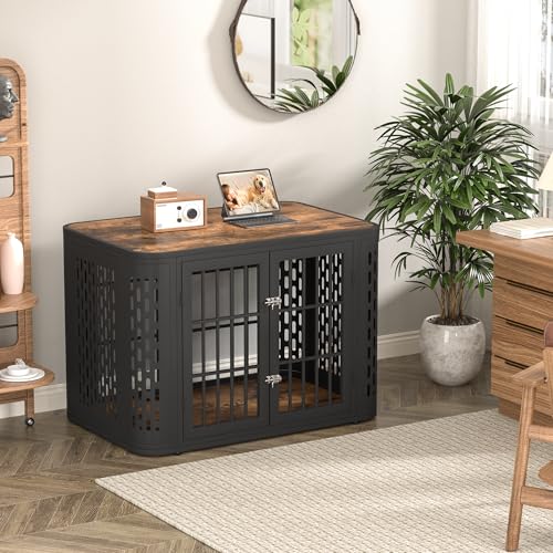 Rounded Corner Dog Crate Furniture, 42 inch Heavy Duty Kennel for Medium and Large Dogs, Decorative Pet Cage End Table Indoor