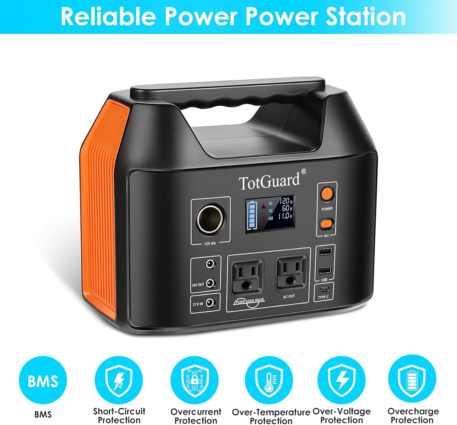 Portable Power Station, TotGuard 800W Portable Backup Lithium Battery 555Wh Portable Solar Generator with 2 110V(Peak 1200W) Pure Sine Wave AC Outlets for Outdoor Road Trip Camping Emergency Adventure