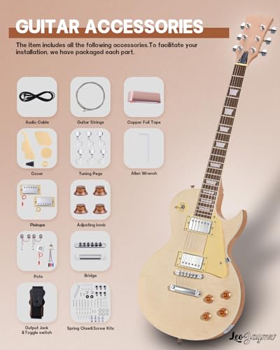 Leo Jaymz DIY Single Cut Electric Guitar Kits with Mahogany Body and Neck - Rosewood Fingerboard and All Components Included (LP Hollow)