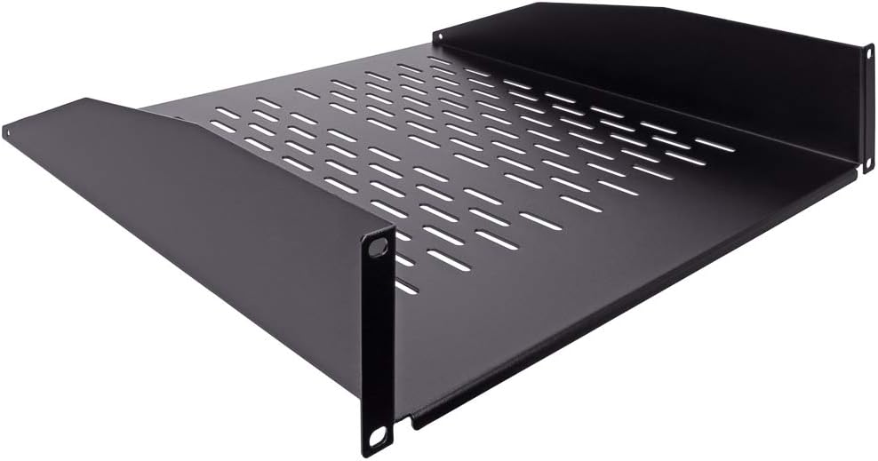 NavePoint 2U 19-Inch Universal Vented Rack Mount Cantilever Fixed Server Cabinet Shelf 16-Inches Deep Black Pack of 2