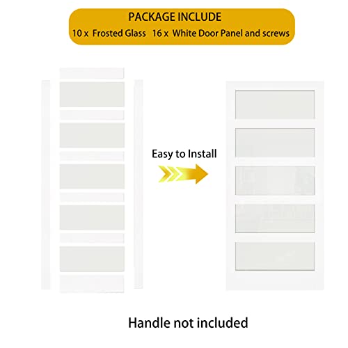 30"x 80" French Interior Slab Door - 5 Lites Tempered Frosted Glass Pantry Door Panels, Closet & Bathroom Single Door, White Primed, MDF - Panel Need to Assembly