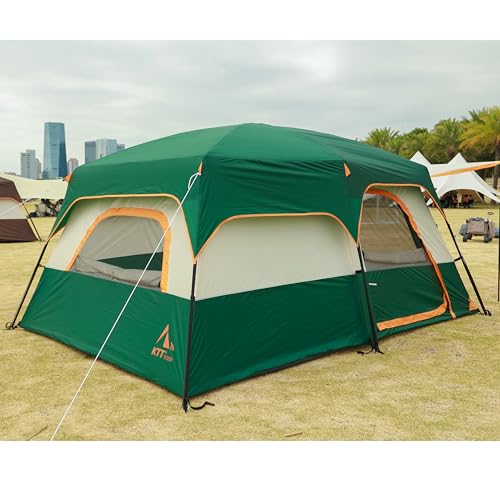 KTT Extra Large Tent 10-12-14 Person(Style-B),Family Cabin Tents,2 Rooms,3 Doors and 3 Windows with Mesh,Straight Wall,Waterproof,Double Layer,Big Tent for Outdoor,Picnic,Camping,Family Gathering