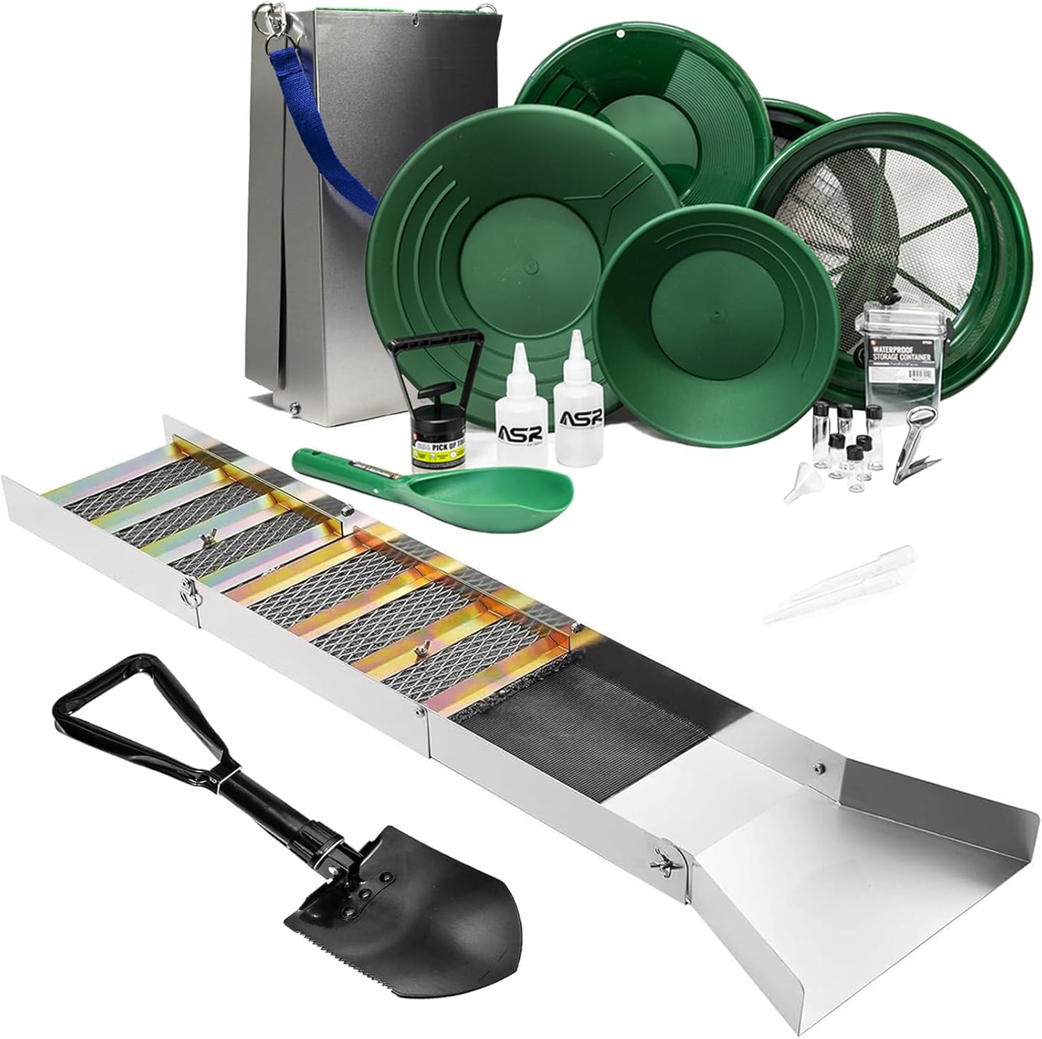 ASR Outdoor 21pc Complete Sluice Box Gold Panning Kit with 1/2 Classifier Screen Prospecting Equipment