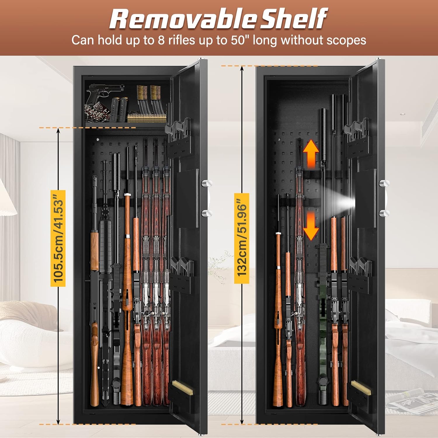 [𝟐𝟎𝟐𝟒 𝐍𝐄𝐖] 7-8 Fireproof Gun Safes for Home Rifle and Pistols, Heavy Duty Gun Cabinet for Rifles and Shotguns, Quick Access Gun Safes & Cabinets with Digital Keypad & Silent Mode-Black