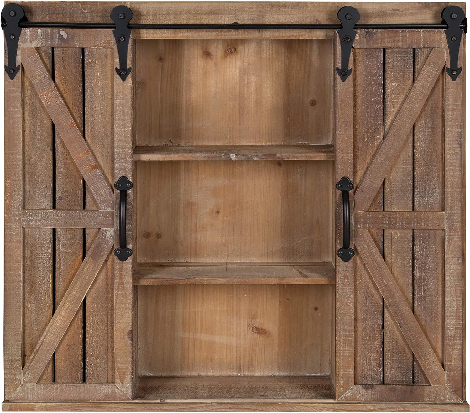 Kate and Laurel Cates Wood Wall Storage Cabinet with Two Sliding Barn Doors, Rustic White