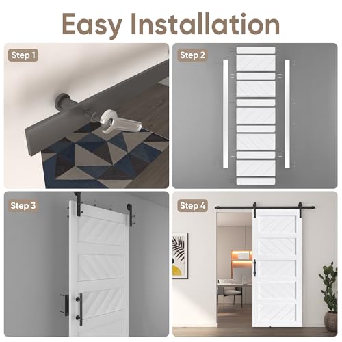 JUBEST 36" x 84" Barn Door, Slding Barn Door Kit Wave Shape Barn Door Panel with Hardware Kit Include, Easy Installation, Solid Wood, MDF & PVC Covered, Black
