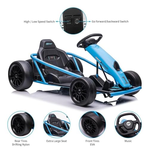 Electric Drifting Go Kart for Kids - 24V Battery, Dual Motors, High Speed, Music & Horn, Max Load 175lbs - Green