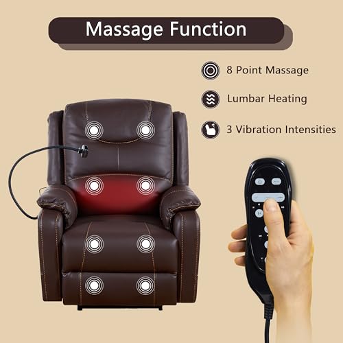 Power Zero Gravity Chair: Electric Recliner with Heat and Massage, Phone Holder for Living Room, Side Pockets, OKIN Motor, USB Port - Scratch Resistant Eco Leather Reddish Brown