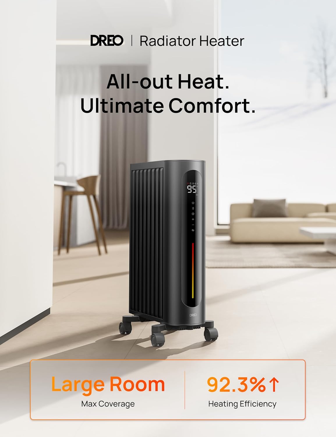 Dreo Oil Filled Radiator Heater, 1500W Oil Heater with Remote Control, 3 Modes, 24-hour Timer Switch, FortPlug, Child Lock, Heaters for Indoor Use,Oil Heaters for Indoor Use Large Room, Black
