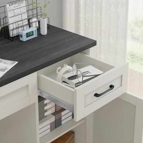 Farmhouse 47" Executive Desk, Computer Desk with Drawers and Storage Cabinet, Workstation Computer Desk for Study and Home Office