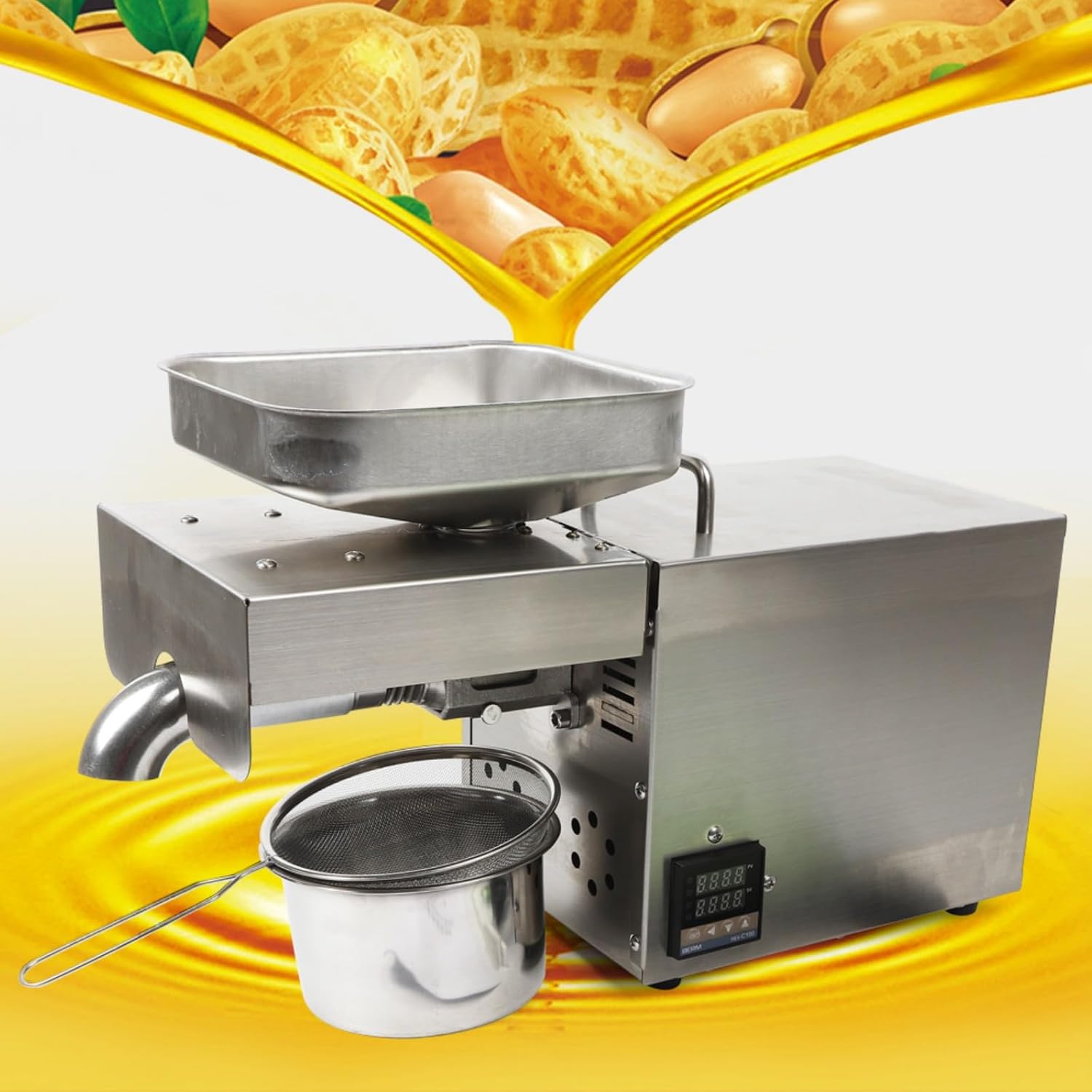 1500W Oil Press Machine Oil Expel, Stainless Steel Electric Automatic Cold Hot with Intelligent Control Panel/LCD Touch Screen/Food Grade Stainless Steel, Oil Extractor