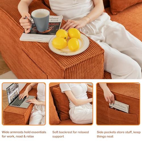 HOMREST 76" Convertible Memory Foam 3-seat Sofa, Pull Out Sleeper Sofa Bed, 2 in 1 Folding Couch Bed, Fold Out Floor Couch Corduroy Fabric with 3 Pillows for Living Room Bedroom Lounge (Grey)