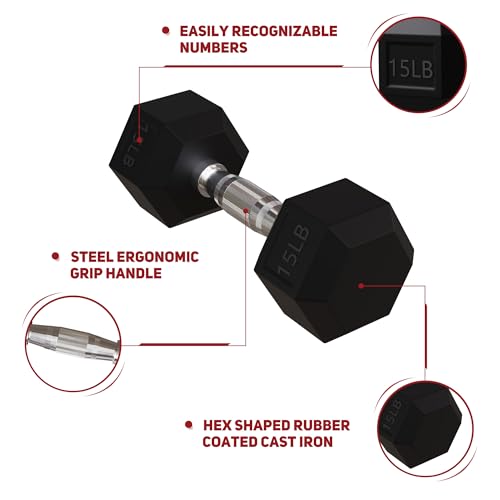 BalanceFrom Rubber Coated Hex Dumbbell Free Hand Weight Set w/Storage Rack, Multiple Options