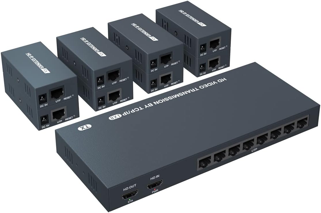 HDMI Extender Splitter 1x2 1080P@60Hz Over Cat 5E/6/7 Ethernet Cable 50m (165ft) Support 2 HDMI loopout EDID Copy POC Function (1 in 2 Out)