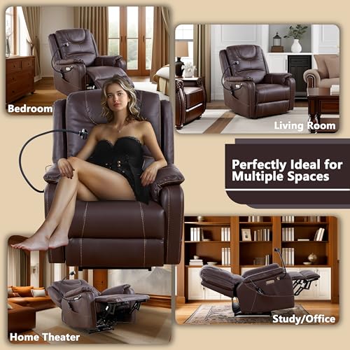 Power Zero Gravity Chair: Electric Recliner with Heat and Massage, Phone Holder for Living Room, Side Pockets, OKIN Motor, USB Port - Scratch Resistant Eco Leather Reddish Brown