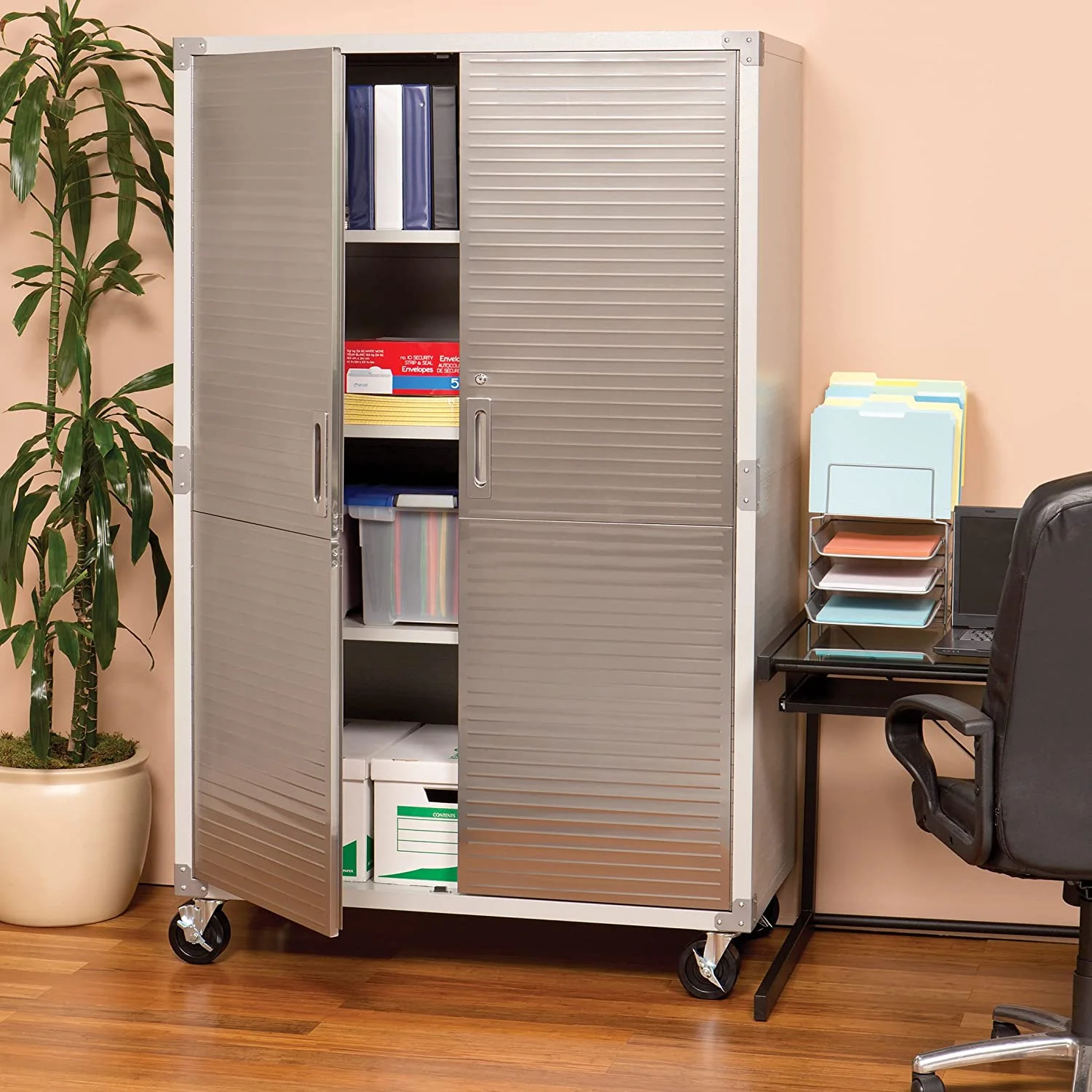 Seville Classics UltraHD Mega Steel Storage Cabinet, 48" W x 24" D x 72" H, Granite