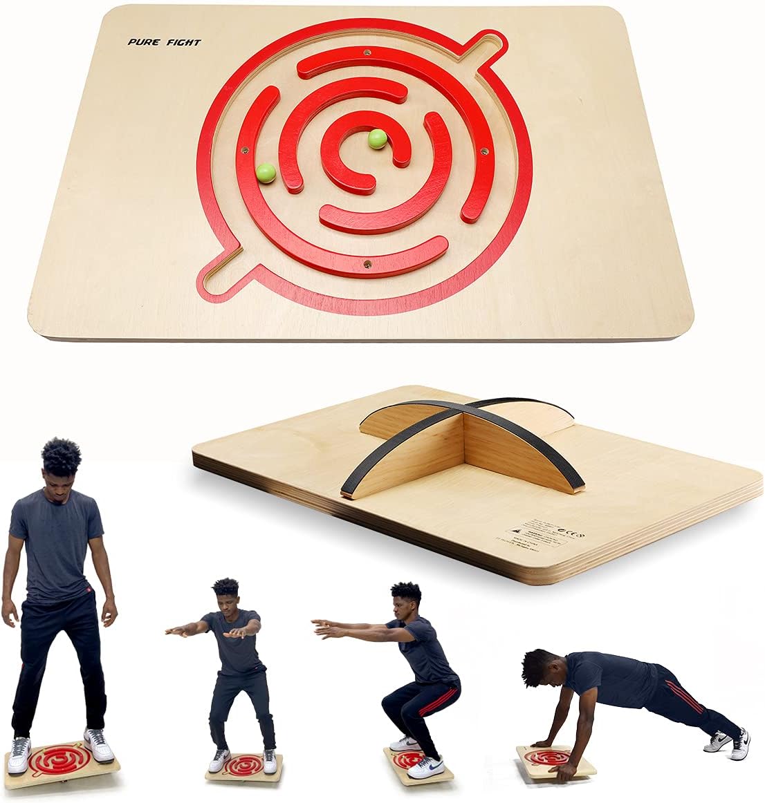 PUREFI Maze Balance Board Wooden X-Large,Strengthen Core Rocker Board,Wobble Board for Physical Therapy under Standing Desk, Rocker Trainer for Skateboard,Skiing, Surfing,Office Home Posture Exerciser