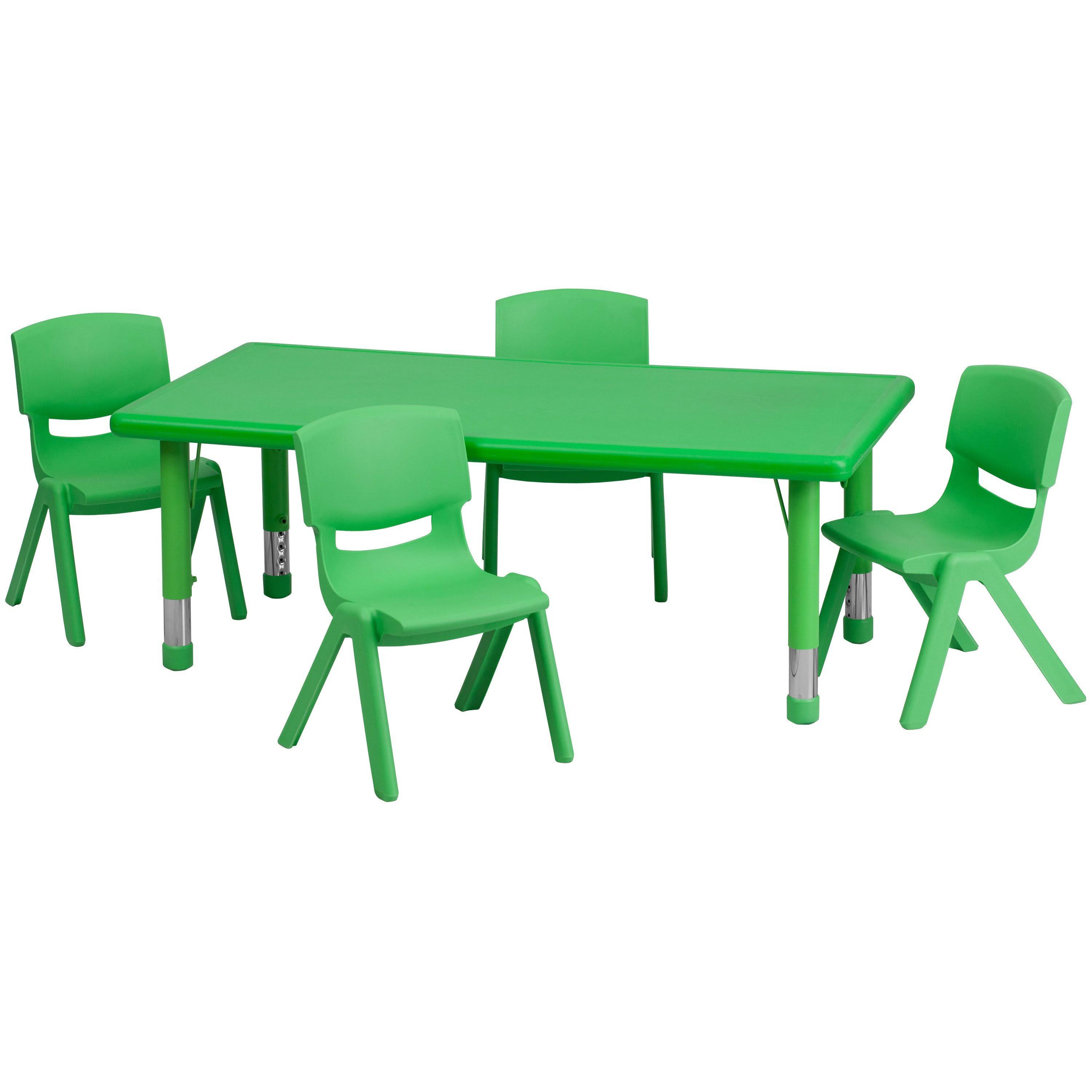 Flash Furniture 24&&W x 48&&l Rectangular Green Plastic Height Adjustable Activity Table Set with 4 Chairs
