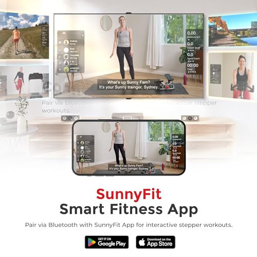 Sunny Health & Fitness 2-in-1 Premium Power Stepper with Resistance Bands, Low-Impact Cardio, Space-Saving, Height-Adjustable, and Optional SunnyFit® App Enhanced Bluetooth Connectivity