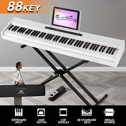 MUSTAR Digital Piano 88 Key Weighted Keyboard Hammer Action, MDP-1200 Weighted Keyboard with Stand, Full Size Electric Piano Keyboard 88 Keys with for Beginners, Portable Case, Sustain Pedal, Black