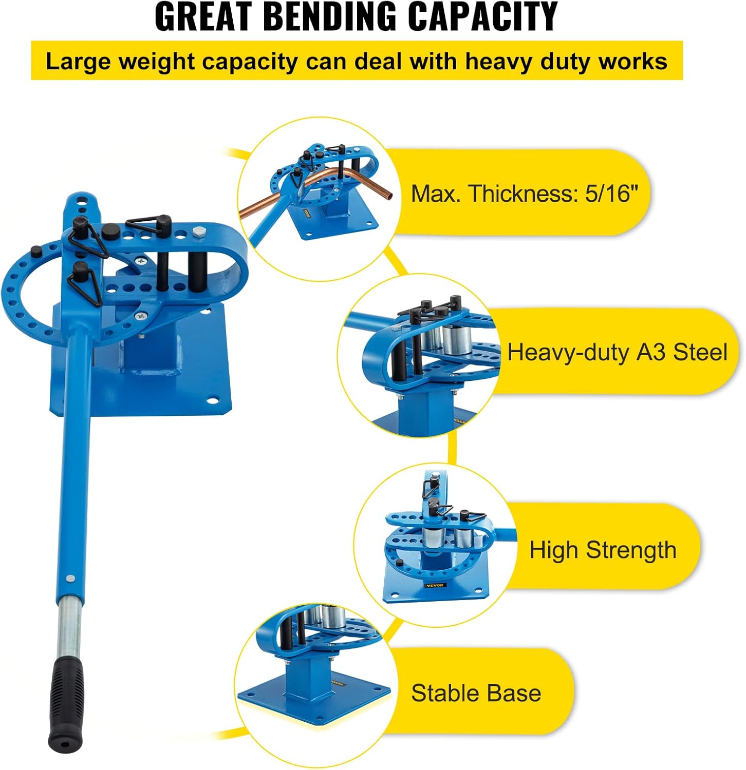 Mophorn YP-9 Manual Bench Top Compact Bender Pipe Bending Machine 7 Dies 1-3inch Metal Fabrication Tube Rod Pipe Bender 44ft Mount Powdercoat Telescoping Handle Maximum 5/8 Thick 1-15/16inch Width