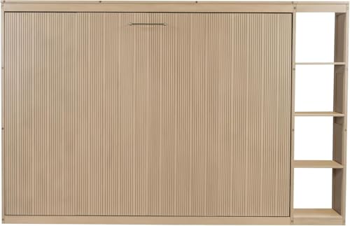 Full Murphy Bed with Storage Shelves,Wood Murphy Bed Cabinet with Storage Bookcase,Fold Up Bed Modern Murphy Wall Bed Full Size (White,Full)