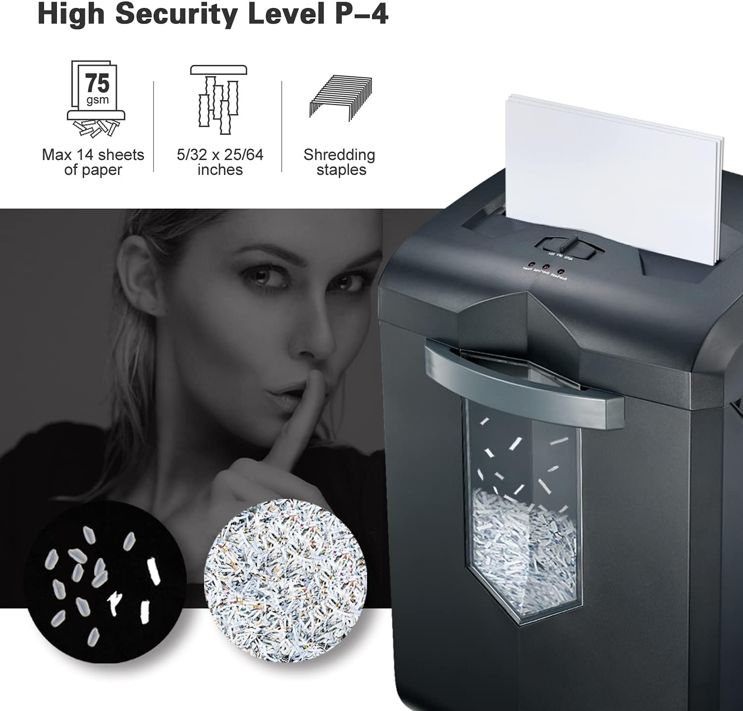 Bonsaii Updated 60-Minute Heavy-Duty Micro-Cut Paper Shredder, 14-Sheet Shredding Capacity for Office and Home Use, Destroys Credit Card/Staples/Clips, 6-Gallon Pullout Wastebasket, Black (C149-D)