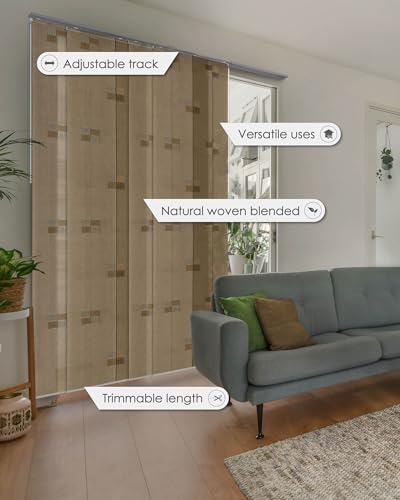 GoDear Design Adjustable Sliding Track Vertical Blinds 45.8"- 86" W x 96" H, Extendable Blinds for Windows, Hanging Room Dividers Walls, Closet Doors, Trimmable Woven Fabric Panel Shades, Summer