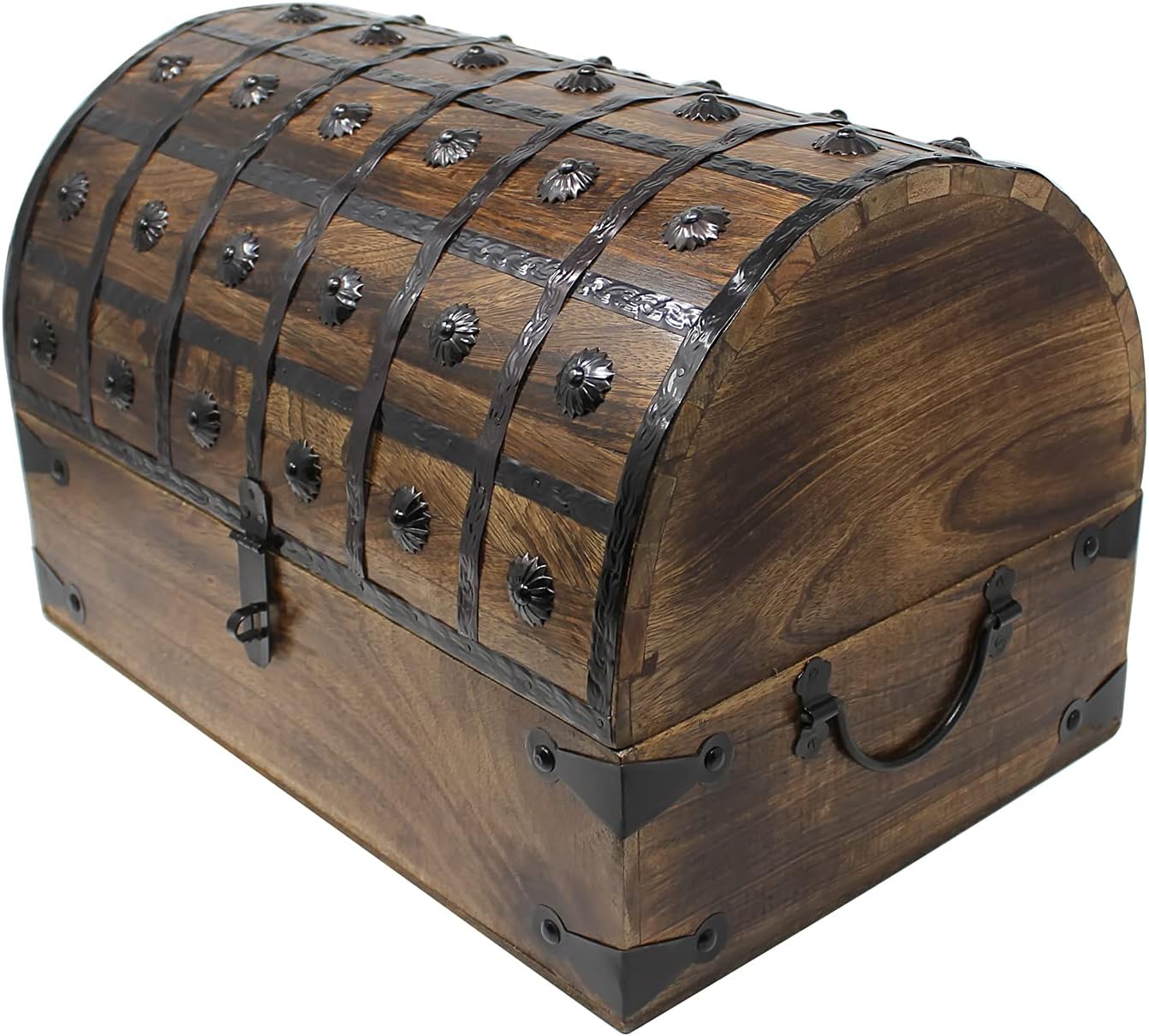 Nautical Cove Pirate Treasure Chest with Iron Lock and Skeleton Key - Storage and Decorative Box (X-Large 16 x 11 x 10.5)