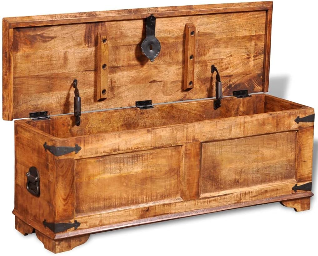 Wooden Storage Chest, Solid Wood Storage Chest Rustic Wood Treasure Box, Sturdy Large Storage Trunk for Living Room, Bedroom 43.3" x 13.8" x 15.7" -AA