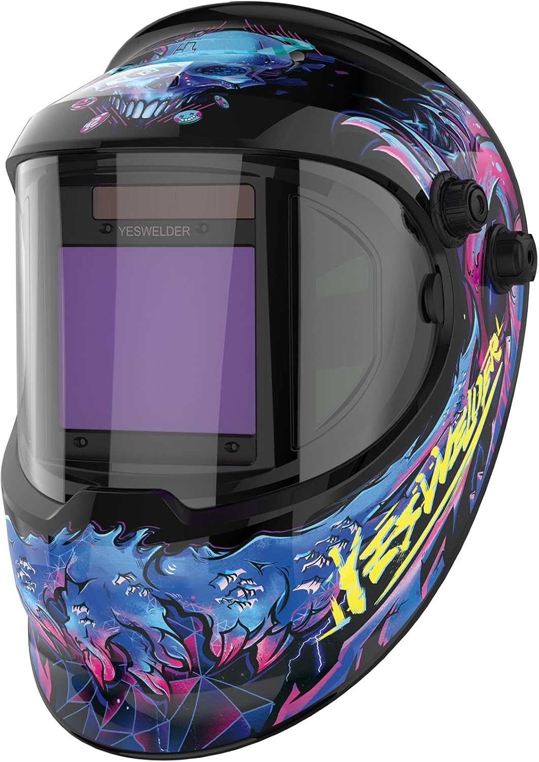 YESWELDER Large Viewing True Color Solar Powered Auto Darkening Welding Helmet with Side View, 4 Arc Sensor Wide Shade 4/5-9/9-13 Welder Mask for TIG MIG ARC Grinding Plasma LYG-Q800D-CP