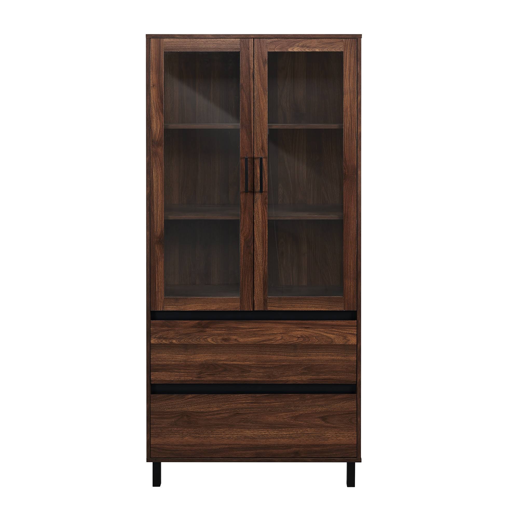 Walker Edison 68x22 Glass Door Storage Hutch - Dark Walnut