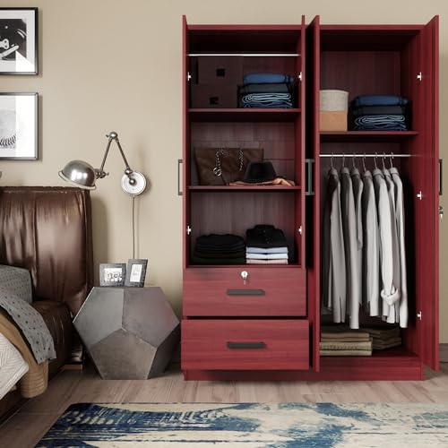 Luna Collection Modern Wood 4 Doors 2 Drawers Armoire (Mahogany)