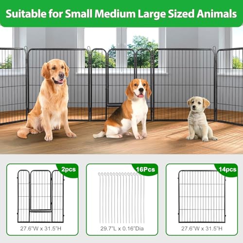 LEMY 16 Panels 32 in Pet Playpen Heavy Duty Metal Dog Exercise Fence Barrier，Outdoor & Indoor Foldable Pet Exericse Pen w/Door,Black