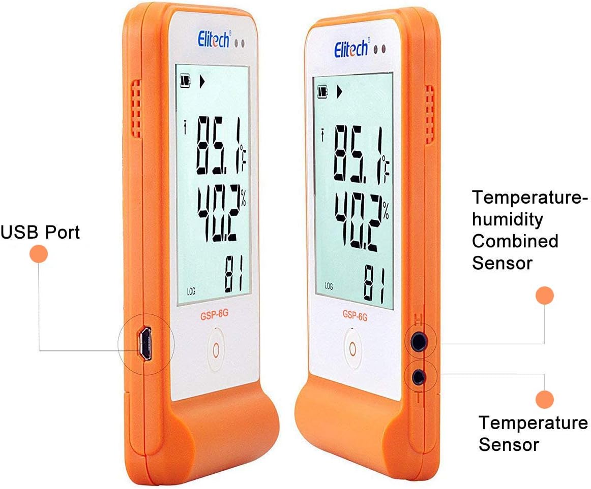 Elitech GSP-6G Digital Temperature Humidity Data Logger Detachable Buffered Probe ISO 17025 Certification Pack of 2