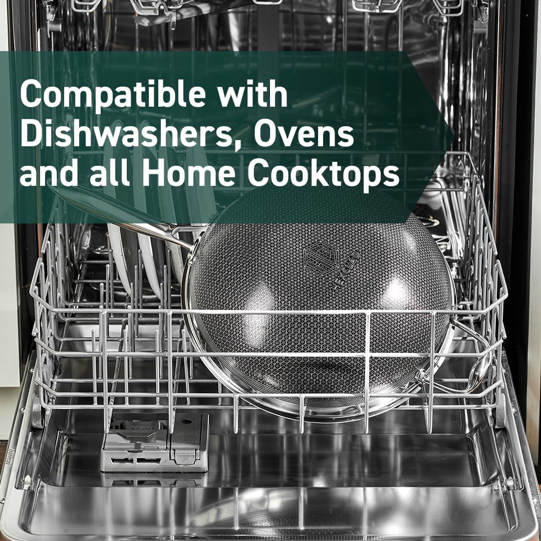 HexClad 7 Piece Hybrid Stainless Steel Cookware Set - 6 Pc Pan Set with Lids and 10 Inch Wok, Stay Cool Handle, Dishwasher and Oven Safe, Non-Stick