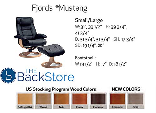 Large Ergonomic Recliner Chair with Ottoman in Stone NL 130 Nordic Line Leather with a Teak Wood Stain Base