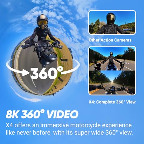 Insta360 X4 Motorcycle Bundle- 8K Waterproof 360 Action Camera, 4K Wide-Angle Video, Invisible Selfie Stick, Removable Lens Guards, 135 Min Battery Life, AI Editing, Stabilization, No Micro SD Card