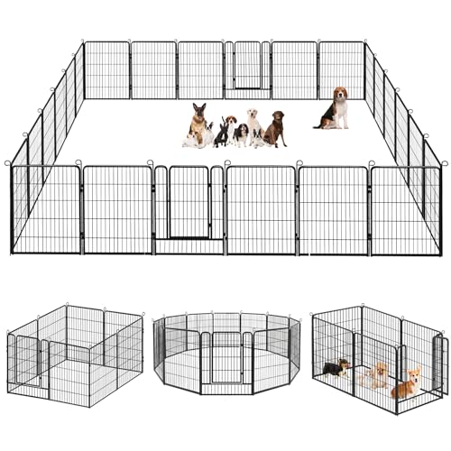 Dog Playpen, 32inch 10 Panels Outdoor Dog Fence Indoor Dog Pen Anti-Rust Pet Puppy Pen Dog Exercise Pen with Lock for Medium Small Dogs, Portable Pet Fence for Yard RV Camping