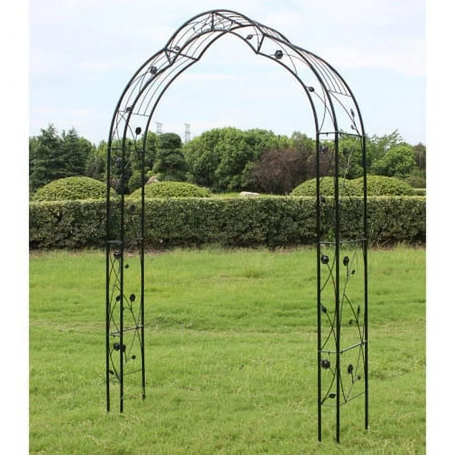 59"W * 98"H Garden Arches Arbors Curved Metal Durable Iron Plants Trellis Stand Use for Outdoor Garden Arbor Climbing Plants Wedding Arches Ceremony Black