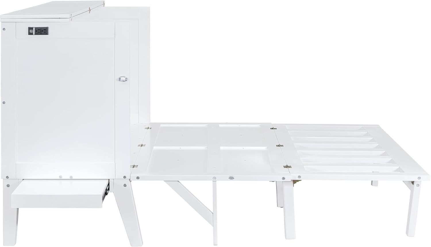 Murphy Bed Queen with Desk Board and Removable Shelves,Wooden Murphy Bed Cabinet with Charging Station, Space-Saving Modern Murphy Cube Wall Bed for Guest Room Home Office, White