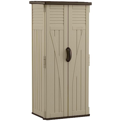 Suncast 54 Cubic Feet Vertical Storage Shed with Durable Plastic Construction, Multiple Wall Panels and Ample Space for Outdoor Storage