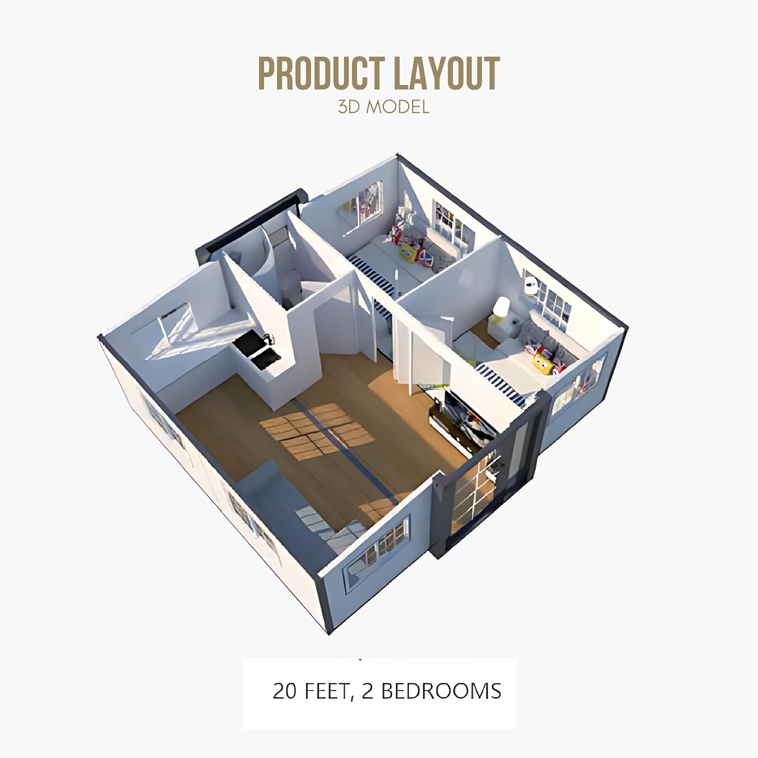 20FT Prefabricated House to Live in, Expandable house with 2 bedroom 1 living room 1 bathroom and kitchen for Hotel, Booth, Office, Guard House, Villa, Warehouse