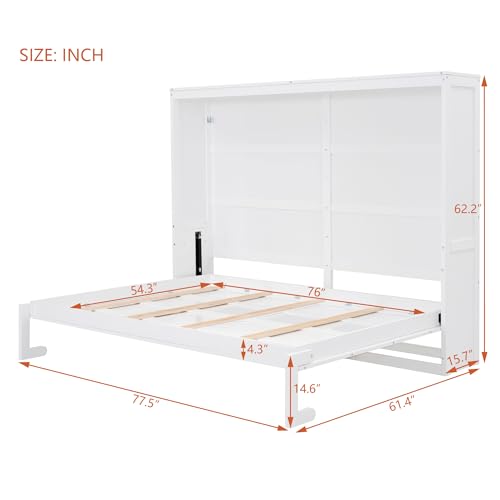Harper & Bright Designs Queen Size Murphy Bed Wall Bed with Storage Shelves, Wardrobe and LED Lights, Space-Saving for Multipurpose Guest Room or Home Office, Gray