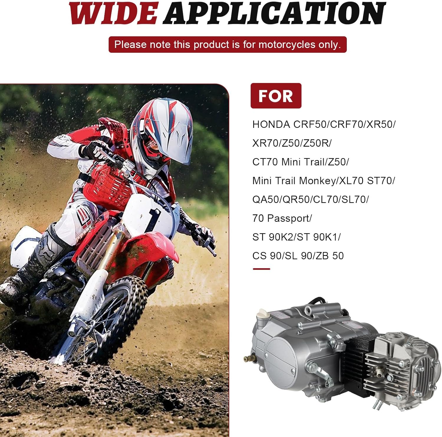 4-Stroke 125cc Manual Start Engine Motor, Single Cylinder Motor Engine Manual Clutch Dirt Bike Engine Motor Complete Kit with Air-Cooled CDI Ignition System For Honda XR50 CRF50 CRF70
