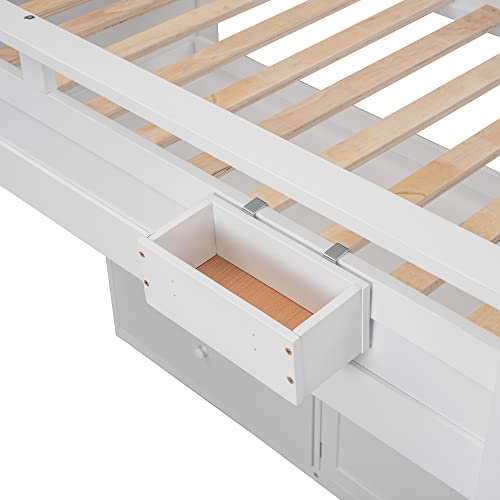 BIADNBZ Double Twin Size Loft Bed with Wardrobes and Storage Stair, Wooden High Loftbed Frame for 2, for Kids Teens Adults, White