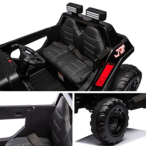 24V Electric Kid Car, 2-Seater Leather Seat Ride on Truck for Children, Kids Ride on Electric car, Ride on Car for Kids with High and Low Speed Bluetooth Music USB, 4-wheel Shock Absorb(Black)
