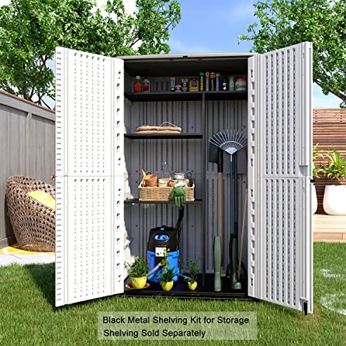 KINYING Outdoor Storage Shed Waterproof, Resin Vertical Outdoor Storage Cabinet for Patio Furniture, Garden Tools, Pool Accessories, Mower Storage (52 Cu.ft, Dark Brown)