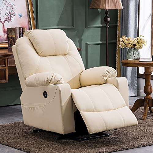 MCombo Power Lift Recliner Chair for Elderly, Lift Chair with Heat and Massage, FSC Certified, USB Ports, Cup Holders, Faux Leather 7040 (Black, Medium)
